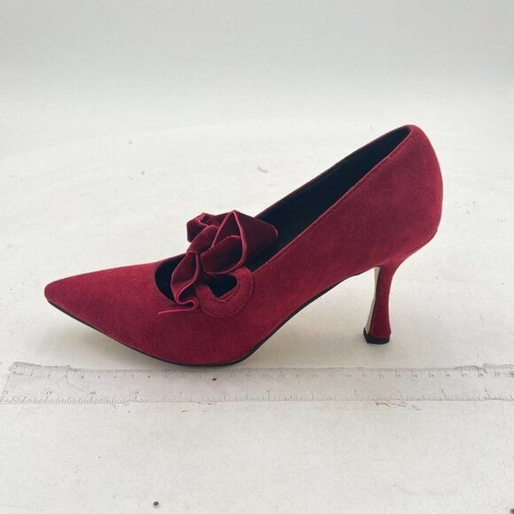 YDN Women Charm Slip on Bows Pumps Pointed Closed Toe Velvet Bowknots